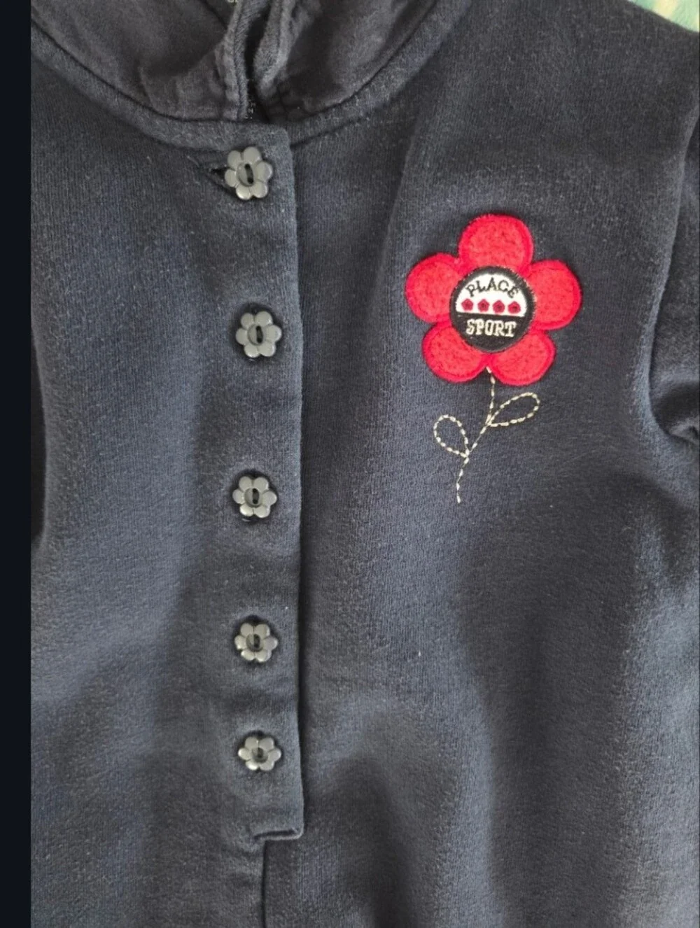 The Children's Place Navy One-Piece with Pink Flower Appliqué